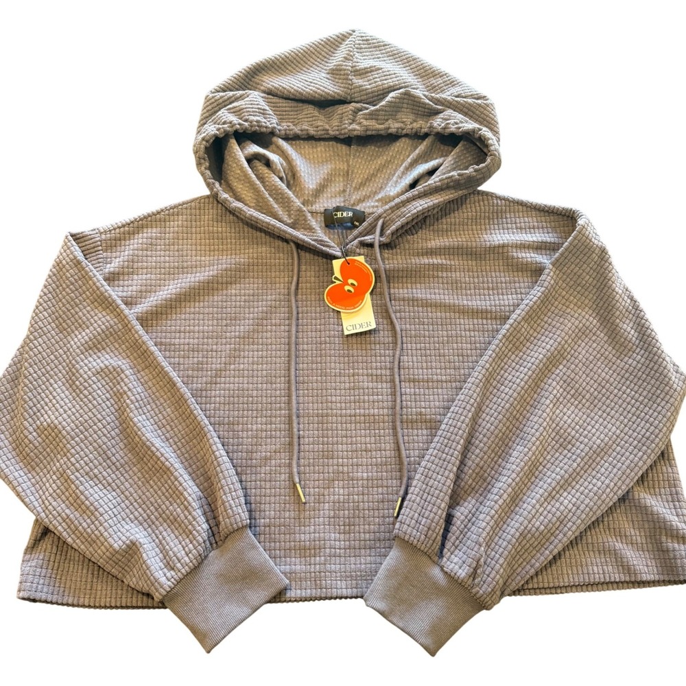Cider Crop Top Hoodie 0XL Blue Waffle Knit Drawstring Athleisure Comfy
